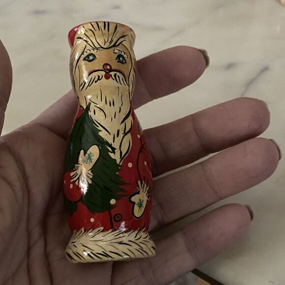 Vintage Russian Folk Art Santas 3.25” Wood Christmas Collection Set of 4 - Picture 5 of 9